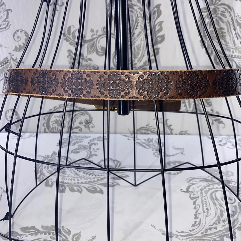 VINTAGE BLING BROWN BELT, ORNATE STAMPED DESIGN LARGE